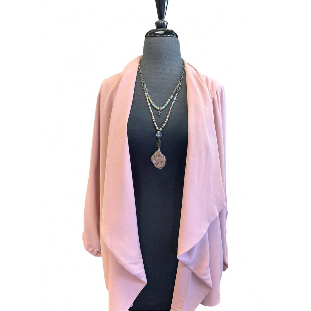 NEW PERCH women's 3/4 rouched sleeve blazer - plus in dusty pink